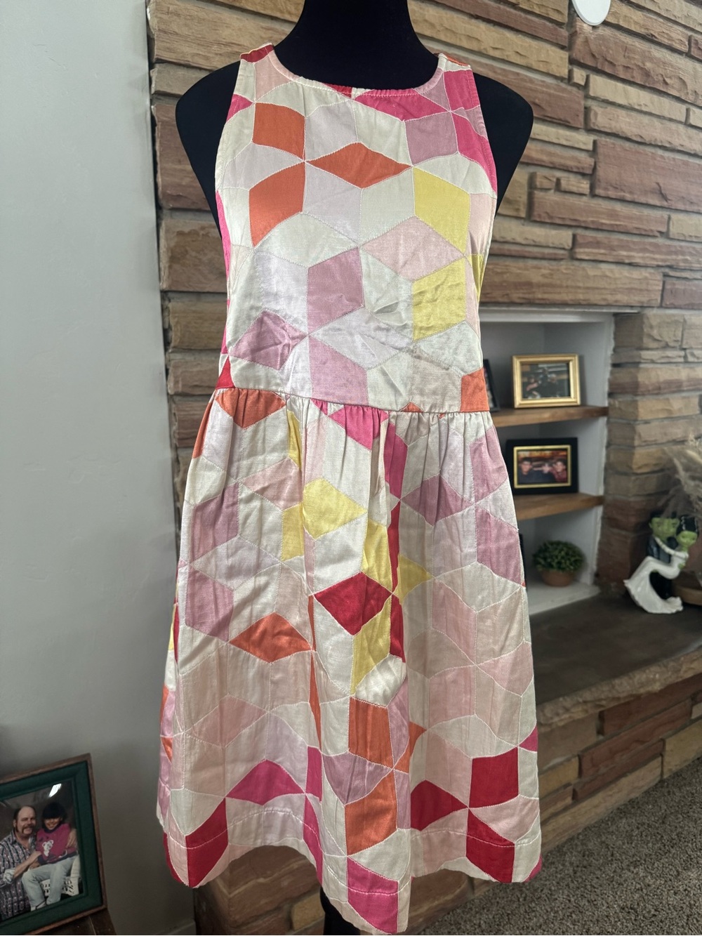 Kimchi Blue Girls' Geometric Block-Print Dress in Pink, Red, Orange, Yellow